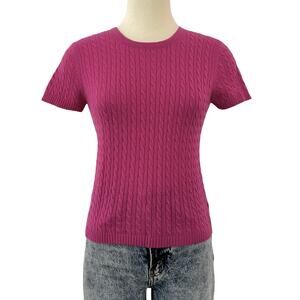 St. John Cashmere Cable Knit Sweater Short Sleeve Crewneck Pink P NWT